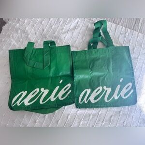Two small Aerie reusable shopping bags green tote